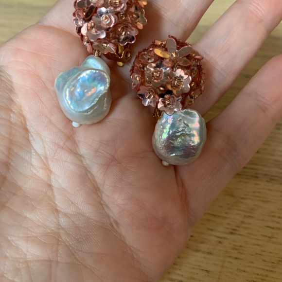 Handmade, Rare Freshwater Pearl and Pink Bead Clip On Earrings by Sachin + Babi - Picture 6 of 8